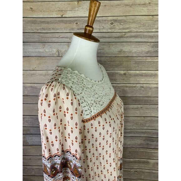 Umgee Small Peasant Top Lace Crocheted Neckline Boho 3/4 Sleeve Prairie Hippie - Picture 8 of 10